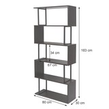 thumbnail of Bücherregal | HxBxT 183x80x30cm | Standregal Wohnregal | 3D-Struktur 5 Ebenen | Grau | Metall Schwarz