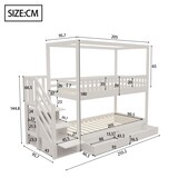 thumbnail of Etagenbett 90x200 aus Massivholz Hausform mit Sicherheitsleiter Stauraum Schubladen Sicherheitsgeländer Funktionsbett platzsparend Weiß