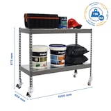 thumbnail of Schwerlastregal mit Rollen, 975x1500x450 mm, 75 kg Biegetragfähigkeit pro Boden, 2 Metallböden, Garagenregal, Grau/Verzinkt - Ecoforte