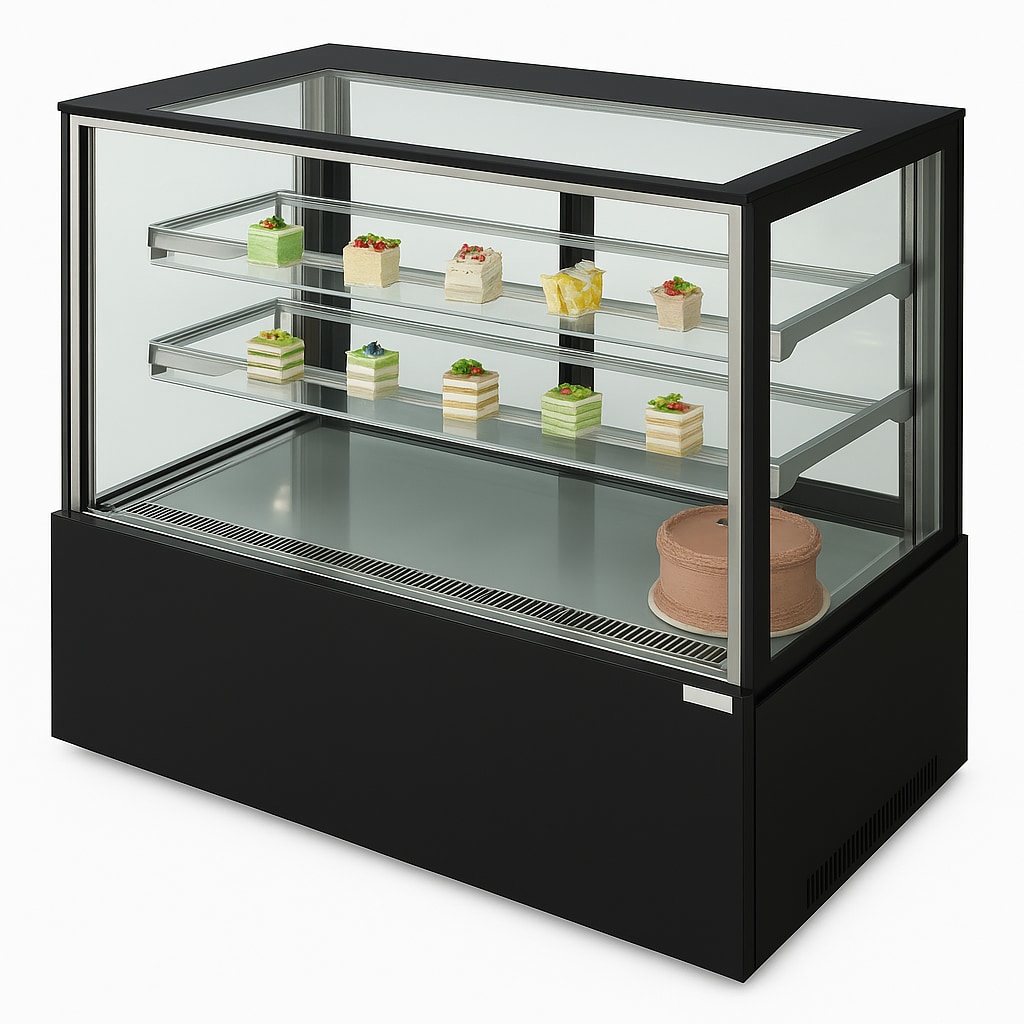 Expositor refrigerado de pastelería con 2 estantes de cristal 900x675x1140 mm color negro