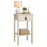 thumbnail of WellHome - Nachttafeltje met 1 lade en metalen of leren handgreep in kleur Beige-grijs 40 x 35 x 71 cm - Guadalquivir