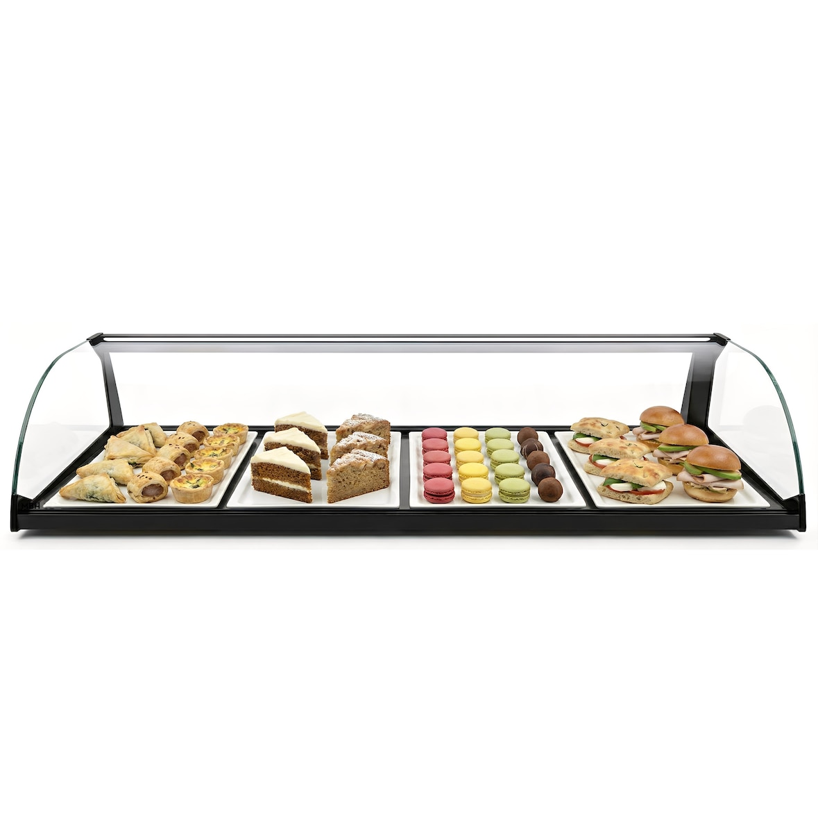 MBH - Vetrina espositiva neutra professionale Snack 84 cm vetri curvi. Espositore neutro con LED porta brioches per bar e pasticceria.