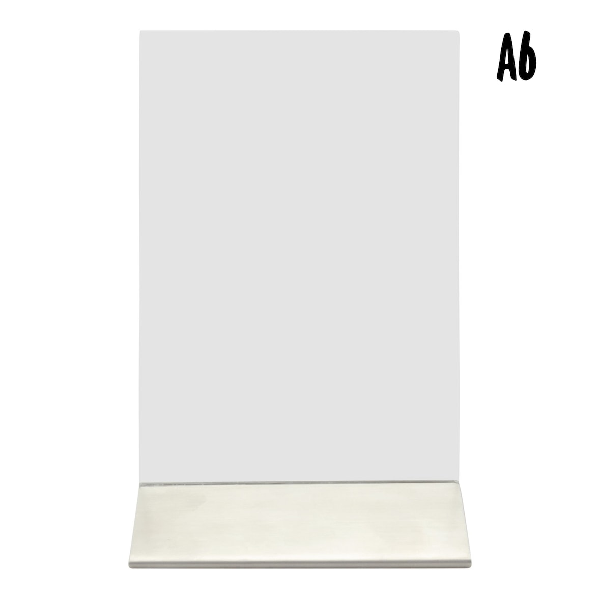 Securit® verwijderbare dubbelzijdige acryl tafeldisplay met roestvrijstalen voet-A6