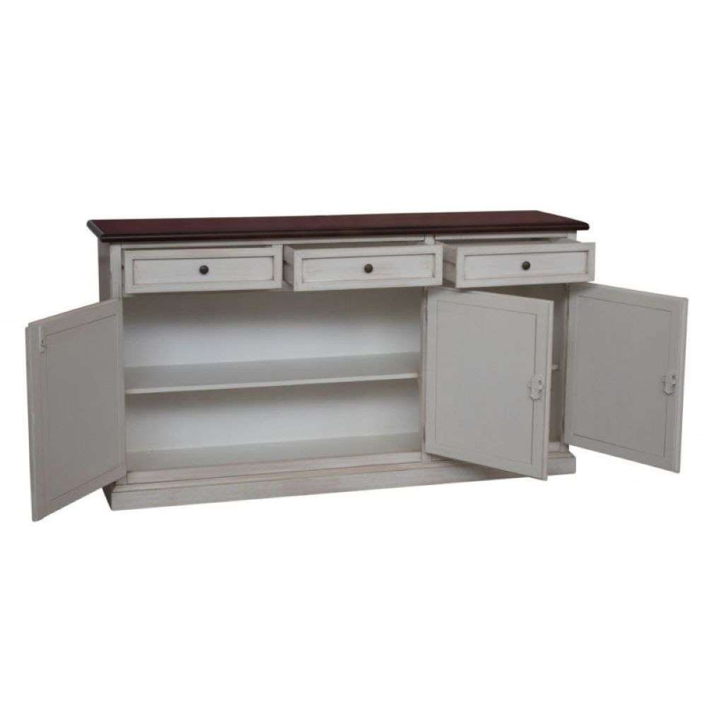 shopinnovativo Credenza classica in legno colore bianco anticato e noce 156x42x85