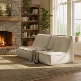 thumbnail of Juego de 2 sillones de tela, 160 x 90 x 70 cm, color crudo