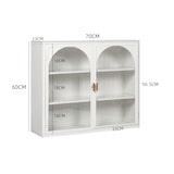 thumbnail of Wandschrank Hängeschrank 60x70x23 cm Weiß mit Glastüren und 3 Ebenen, Metallrahmen mit Flechtoptik, flexibel montierbar, modern