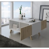 thumbnail of Mesa de café com portas, sala de estar, modelo WIND, cor da estrutura Branco, cor da porta Carvalho, mede 92x50x45cm de altura. _ MESAWINDBLAPUCC