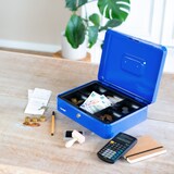 thumbnail of HMF Geldkassette abschließbar, Kasse mit Münzeinsatz, 5 Münzfächer, 30 x 24 x 9 cm, Blau