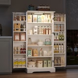 thumbnail of Küchenschrank 60x35x128 cm Weiß mit LED-Sensorleuchte, höhenverstellbaren Einlegeböden, 5 Ablagen, Türen und Kippschutz für Küche und Wohnraum