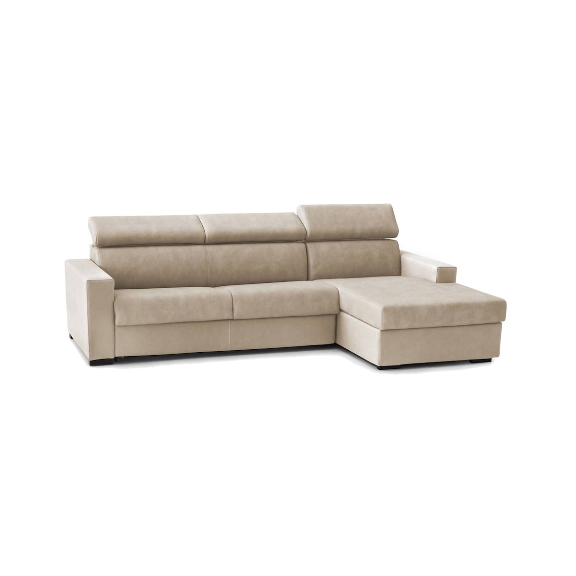 Dmora Divano Letto Alberta, Divano ad angolo, 100% Made in Italy, Sofà con apertura girevole, con Penisola contenitore Destra, Cm 280x95h85, Beige