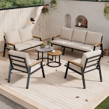 thumbnail of Merax Gartenlounge-Set für 7 Personen, 3er-Sofa, 2er-Sofa, 2 Sesseln & 2 Tischen, Verzinktes Eisen, Beige