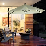 thumbnail of Sombrilla de jardín Ø256x248 cm parasol de terraza manual con luces LED solares poste giratorio 360° y ventilación superior para jardín piscina beige