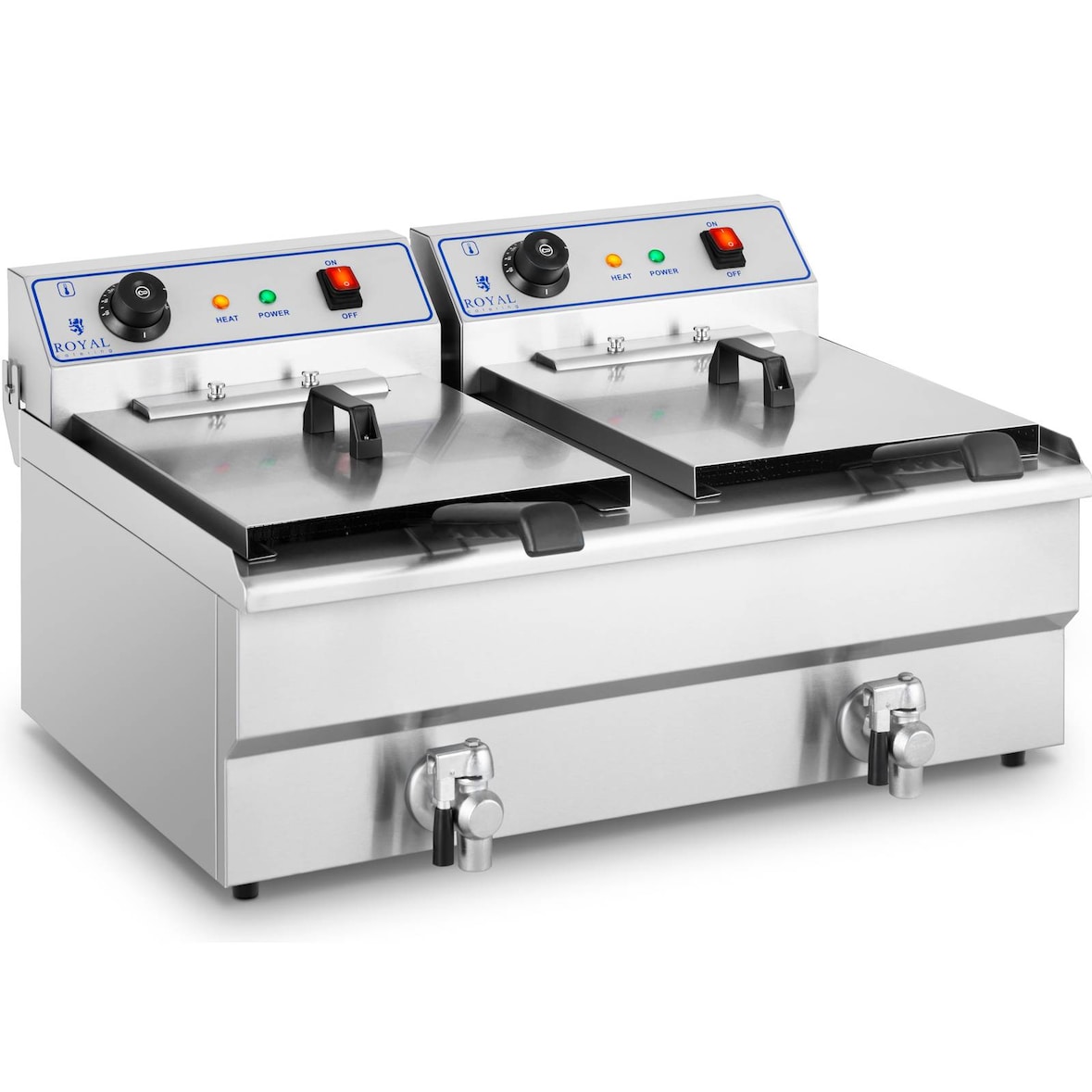 Royal Catering Elektro-Doppel-Fritteuse - 2 x 16 L - 12 000 W - 400 V - Ablasshahn -