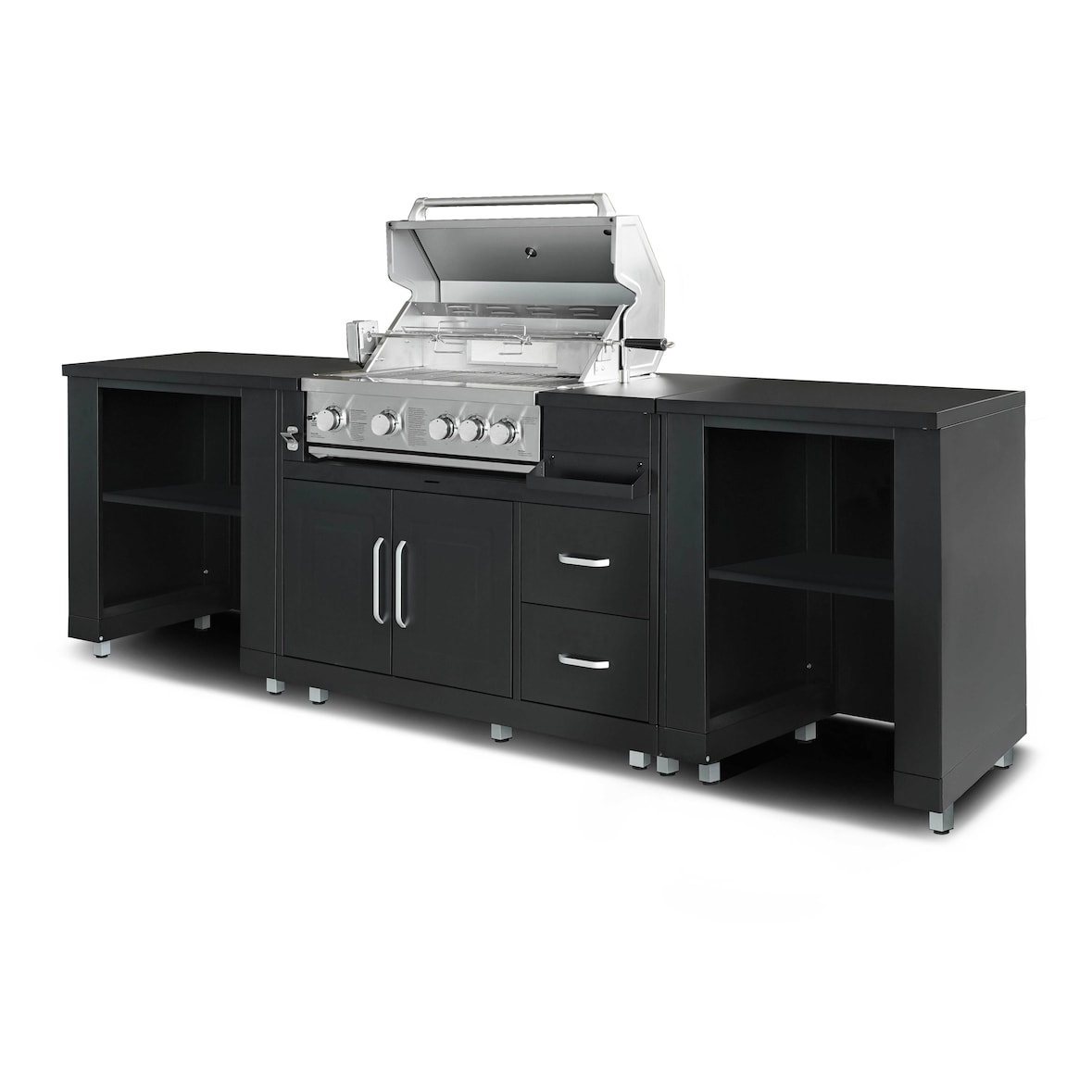 Cocina exterior de 3 piezas con barbacoa negra