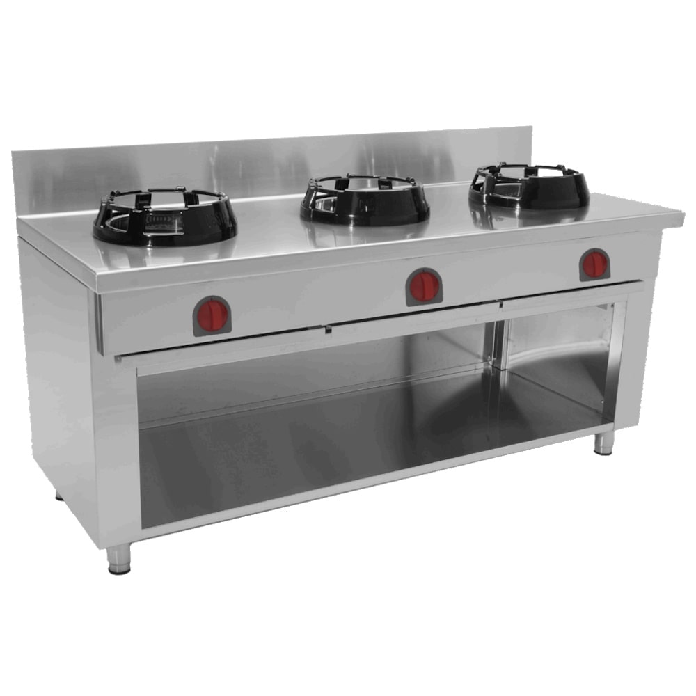 EURAST - Wok con 3 fuegos a gas sobre soporte - 1500x700x850 mm - 49 Kw - 321575L5