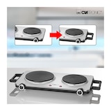 thumbnail of Clatronic DKP3668 Hornillo Eléctrico Doble, Zona Cocinado 18,5 - 15.5 cm, 2 Termostatos Regulación Continua, 1500W-1000W, Plata