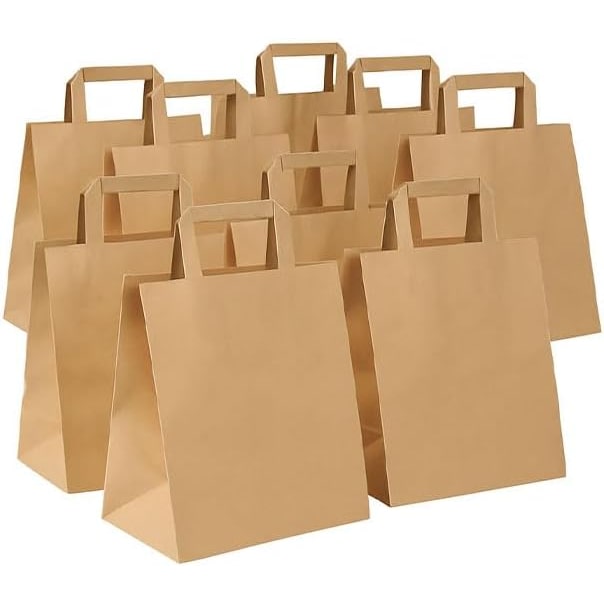 50 stabile Papiertragetaschen Braun | 26x17x25 cm | Kraftpapier-Einkaufstüten & Geschenktüten mit Henkel