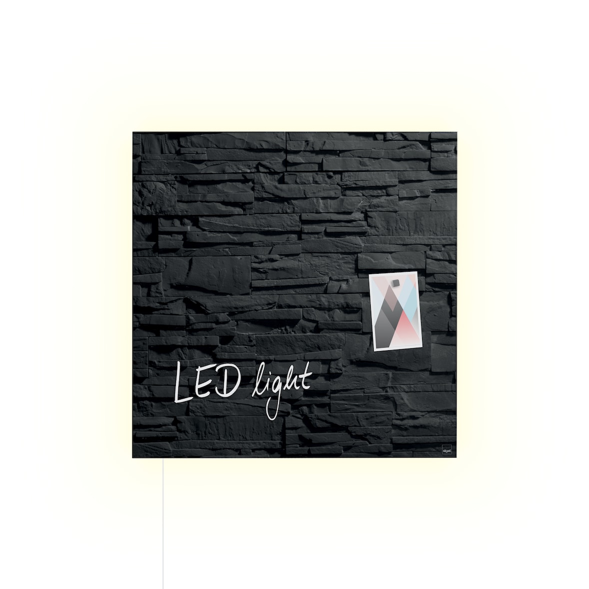 Sigel GL404 Glas-Magnettafel / Magnetboard Artverum, mit LED-Beleuchtung, 48x48 cm, Design Schiefer-Stone
