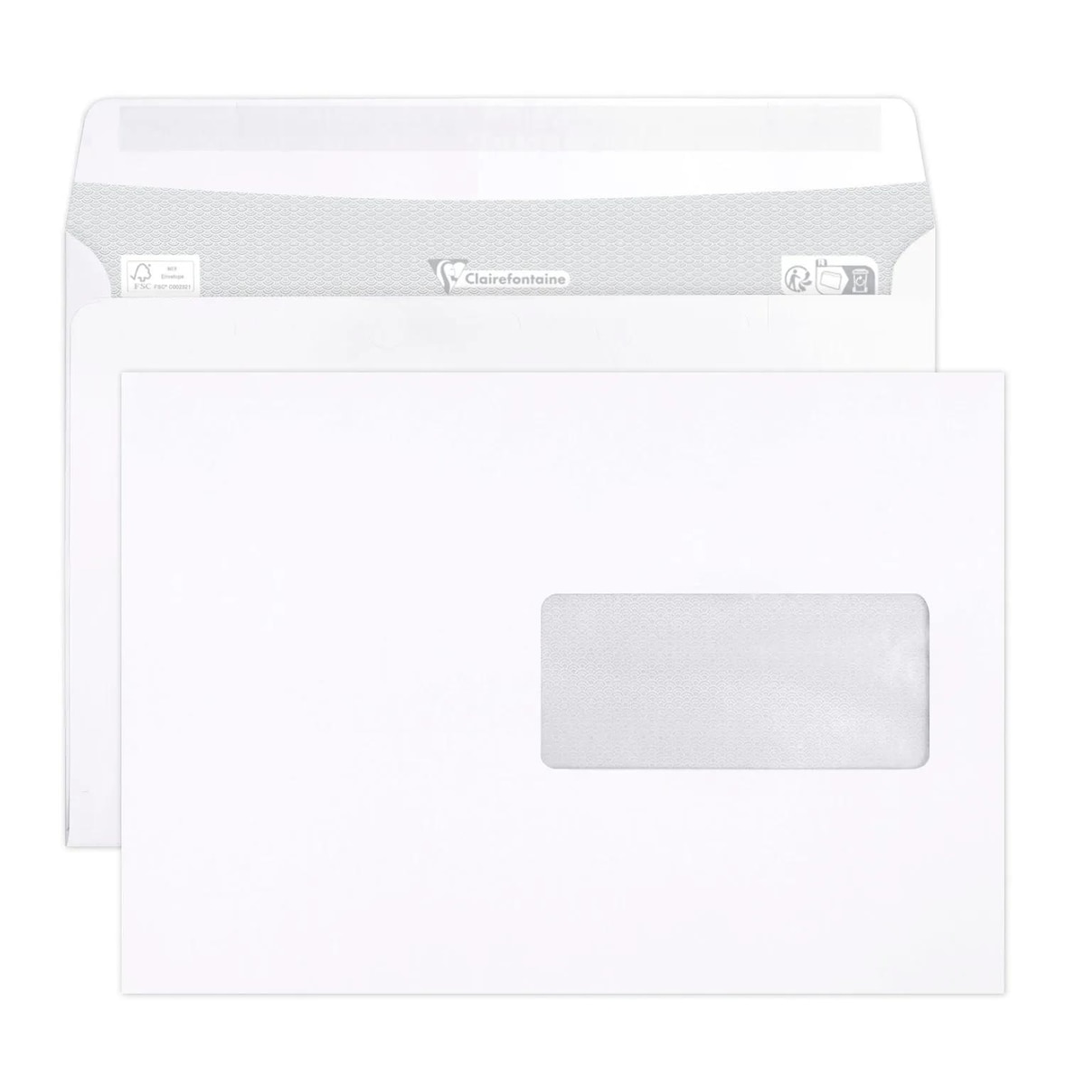 Clairefontaine 103425C 500x Briefumschlag C5 162x229, Fenster rechts 45x200 50µ, weiß 90gWeiß