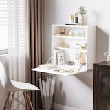 thumbnail of HOMCOM Secretária de Parede Moderna Dobrável Multifuncional com Prateleiras de Armazenamento Carga 40 kg 64x20x60 cm Branco