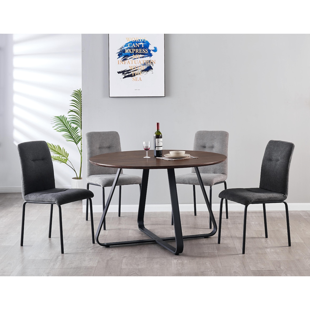 Möbilia Esszimmerstuhl 2er Set | Bezug Stoff | Gestell Stahl matt | B 44,5 x T 55,5 x H 87 cm | dunkelgrau-schwarz | 17020001 | Serie STUHL