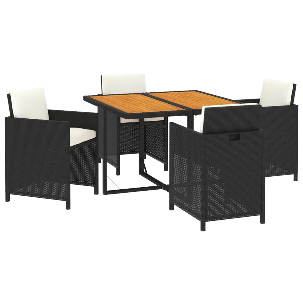 Helloshop26 - Conjunto de comedor de jardín de 5 piezas de resina tejida negra y cojines 02_0014892