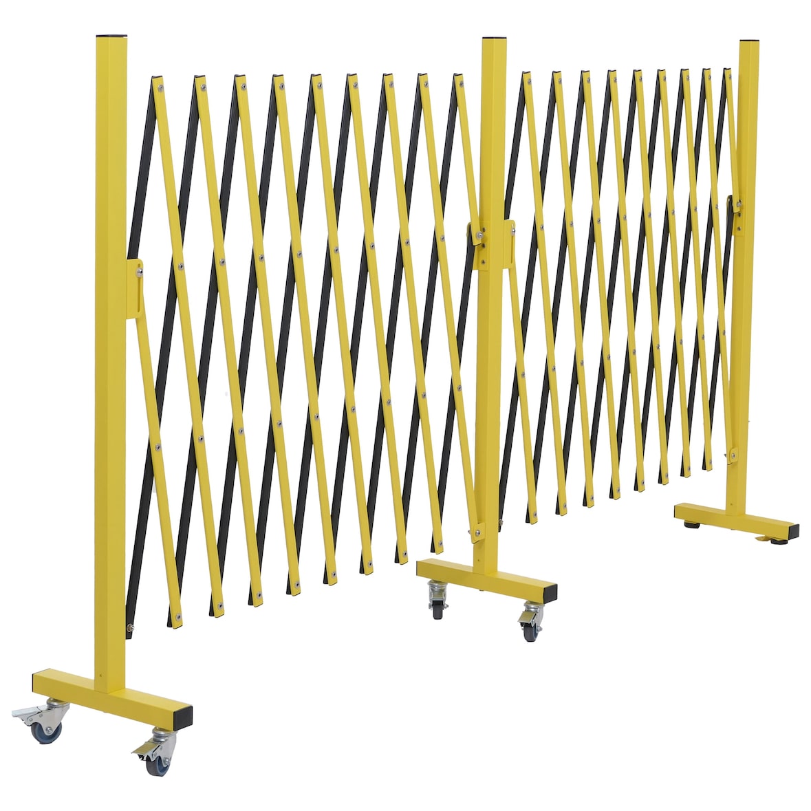 Alu Absperrgitter HWC-B34, Scherengitter Schutzgitter mit Rollen, ausziehbar 110x60-500cm ~ gelb-schwarz