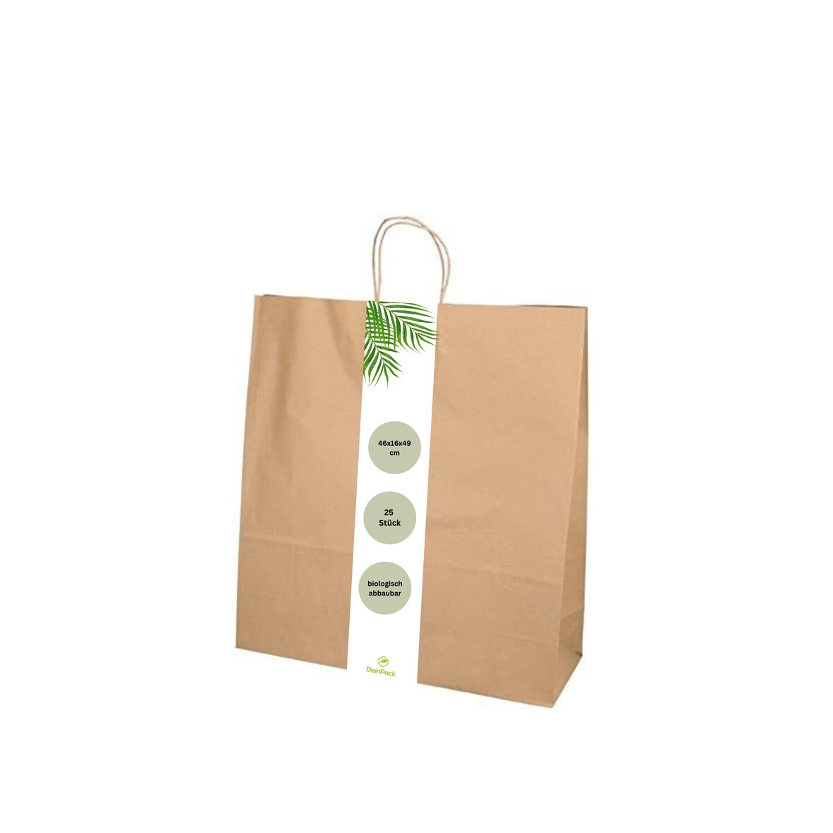DeinPack Umweltschonende Papier Tragetaschen groß 25 x braune Papier Tüten 46 x 16 x 49 cm