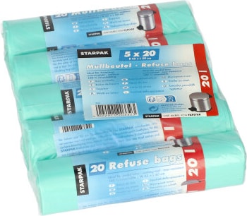 Papstar Müllbeutel, HDPE 20 l 50 cm x 45 cm mint, 20 x (5 x 20 Stück)