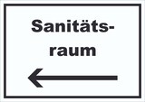 thumbnail of Sanitätsraum Schild mit Text und Richtungspfeil links Krankenzimmer waagerecht A2 (420x594mm)