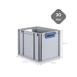 thumbnail of PROREGAL SparSet 10x Eurobox NextGen Color mit Auflagedeckel & Verschlüsse, HxBxT 32x30x40cm, 30L, Grau, Griffe blau offen, Eurobehälter, Box