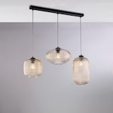 thumbnail of Calha em ferro Glamour Preto com cabos elétricos reguláveis ​​e difusores em vidro soprado âmbar com dec. Canelado de alívio de 3 luzes