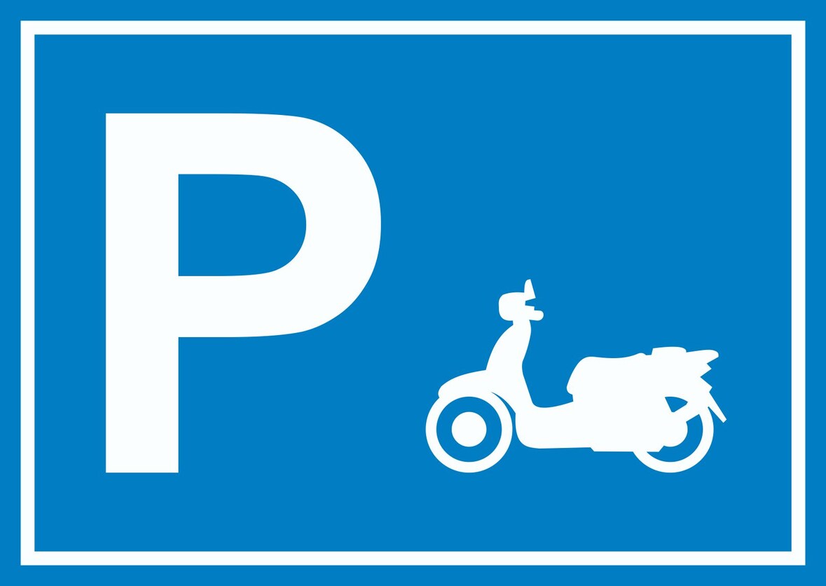 Motorroller Parkplatz Schild waagerecht A0 Rückseite selbstklebend