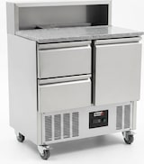 thumbnail of Romux® Saladette und Pizzatisch 1 Tür und 2 Schubladen 90x70 cm 220 Liter Fassungsvermögen für Behälter | Kühltisch von Pizzen und Salaten