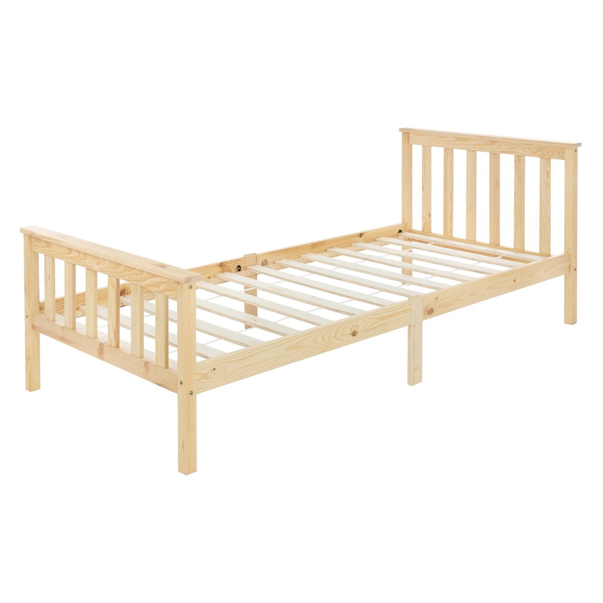 ML-Design Holzbett 90x200 cm Natur – Kiefernholz Massivholzbett mit Lattenrost & Füßen, Einzelbett mit Kopf- & Fußteil, Jugendbett für Kinder &
