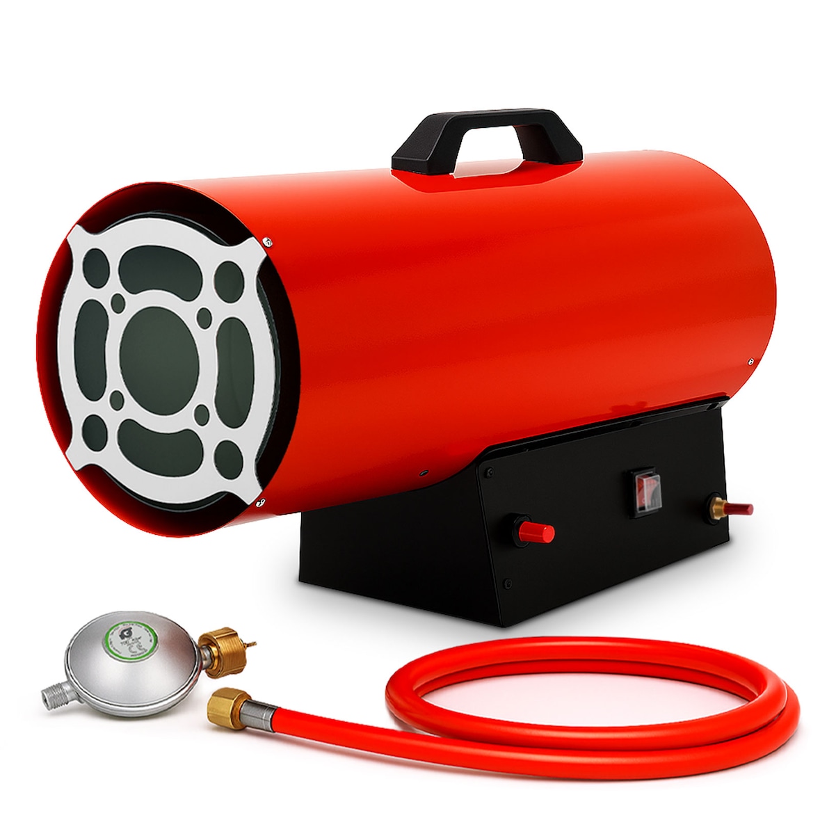 EBERTH Calefactor de gas directo 50kW, generador de aire caliente, capacidad 872m³/h con manguera flexible, reductor de presión