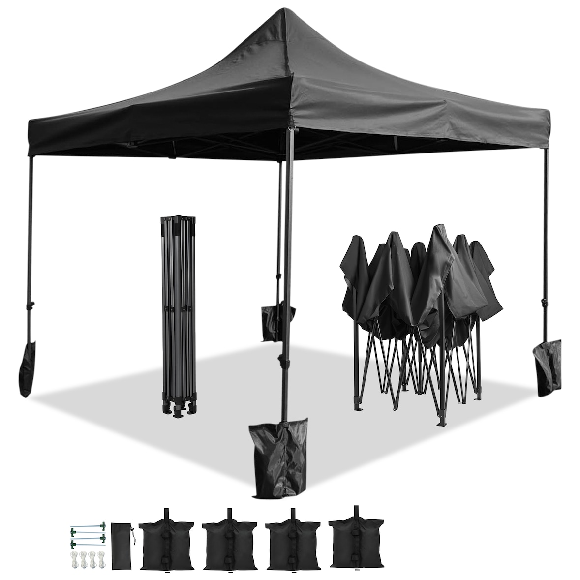 IvoQ Premium Partytent 3x3 m – Extra Stevig Model – Easy Up & Waterdicht – Incl. Zandzakken – Zwart