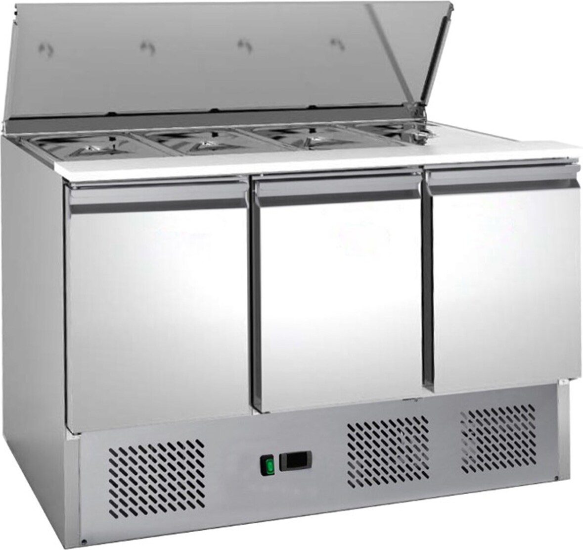 Gastro Kühltisch Saladette Edelstahl | 333 L | 3 Türen | Kühltheke Profi GN 1/1