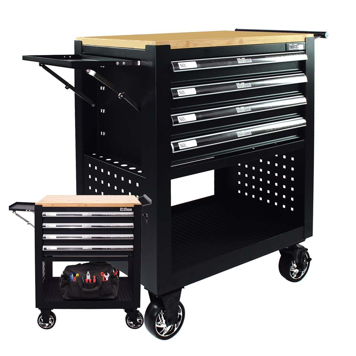 Werkstattwagen Profi Compact unbestückt 85  x 68  x 46 cm Holzplatte 4 Schubladen Lochwand Ablage sw