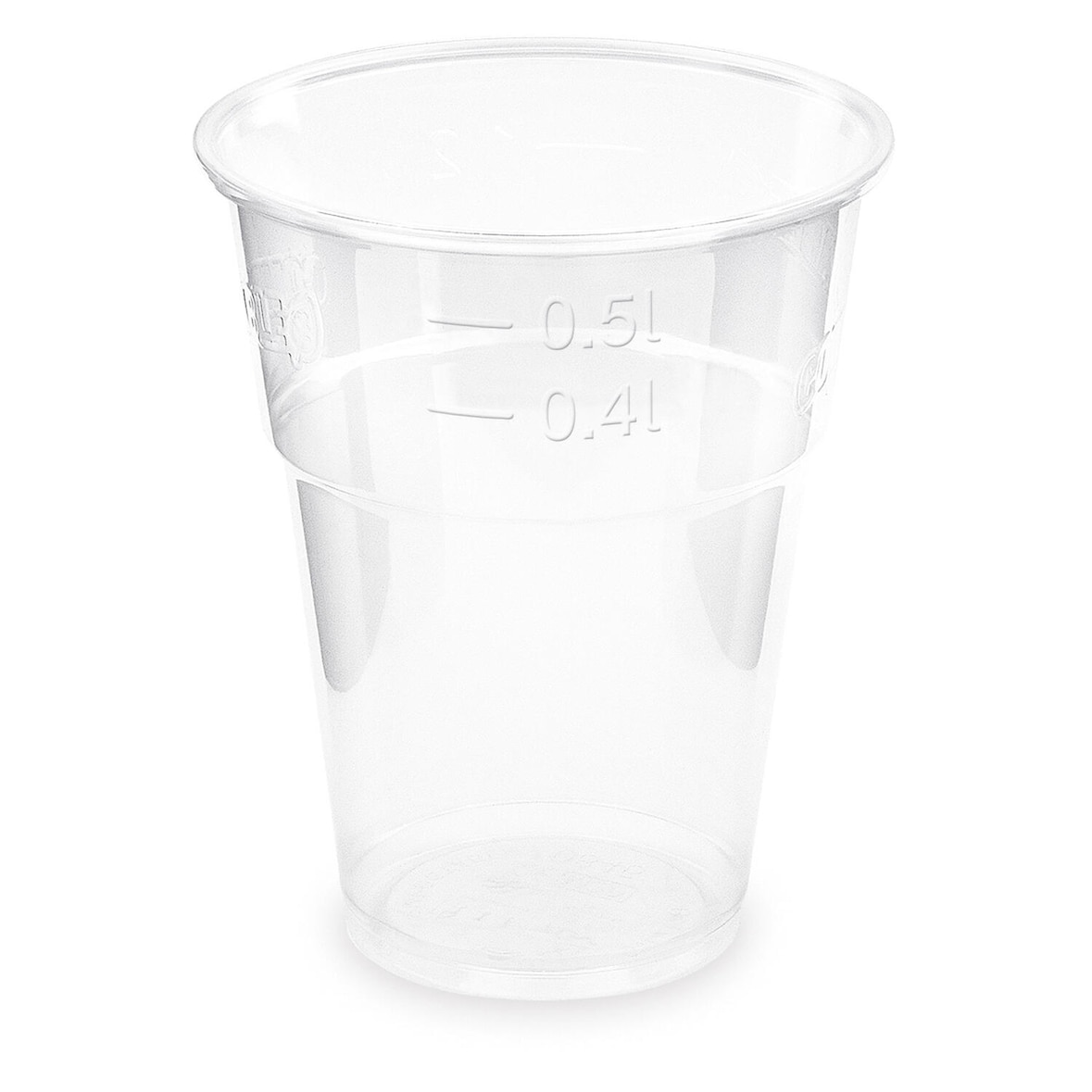 20x BIO Trinkbecher klar 500 ml 0,5 l Eichstrich Biokunststoff PLA o 102mm