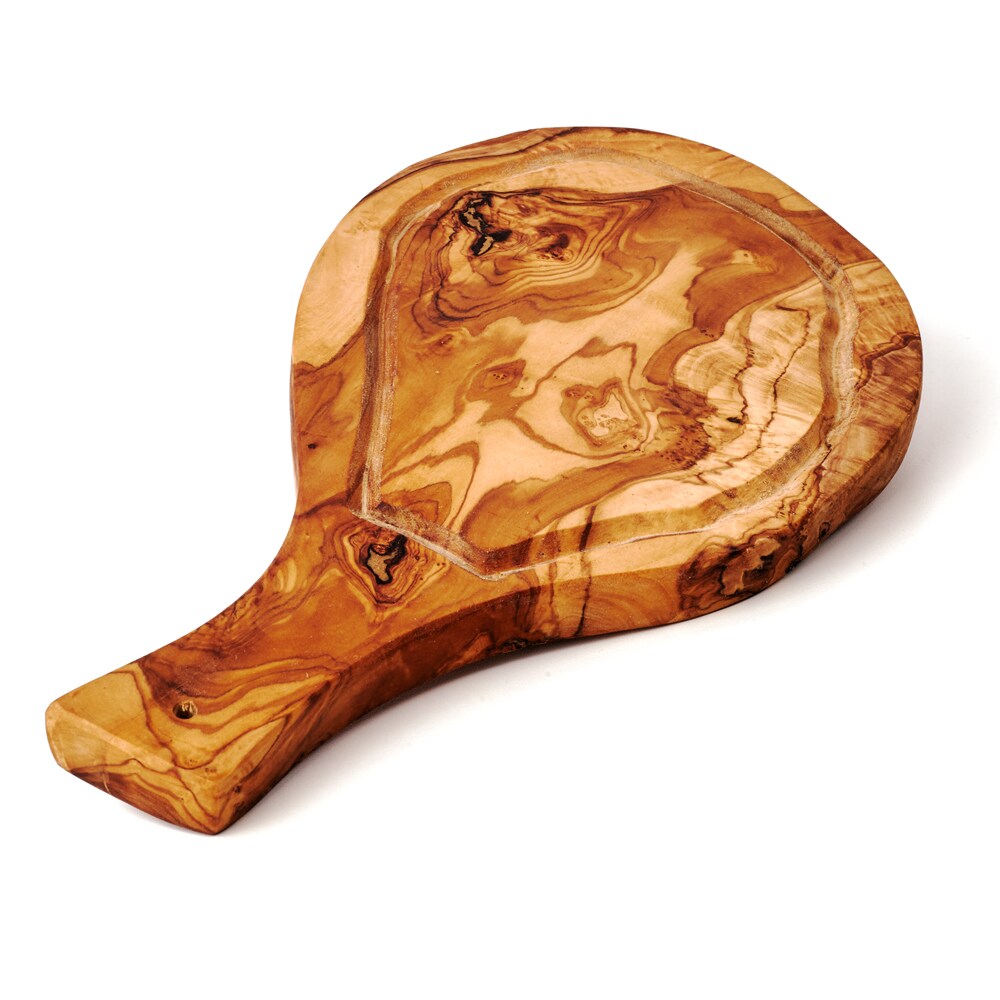 Steakbrett aus Olivenholz mit Saftrille und Griff 45 cm
