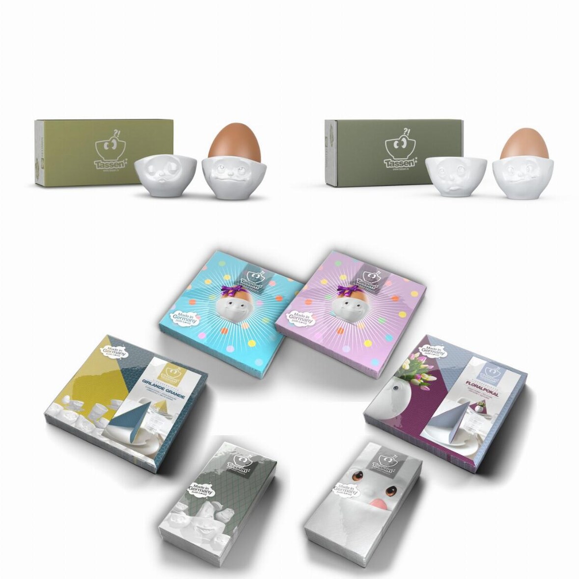 Set 4-tlg. + Servietten - FIFTYEIGHT Eierbecher - Dekor Weiß - 1 Set