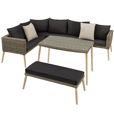 tectake Conjunto Rattan com moldura de alumínio Pula - Natural