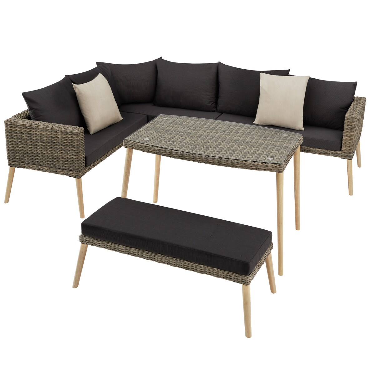 tectake Conjunto Rattan com moldura de alumínio Pula  natural - 404793