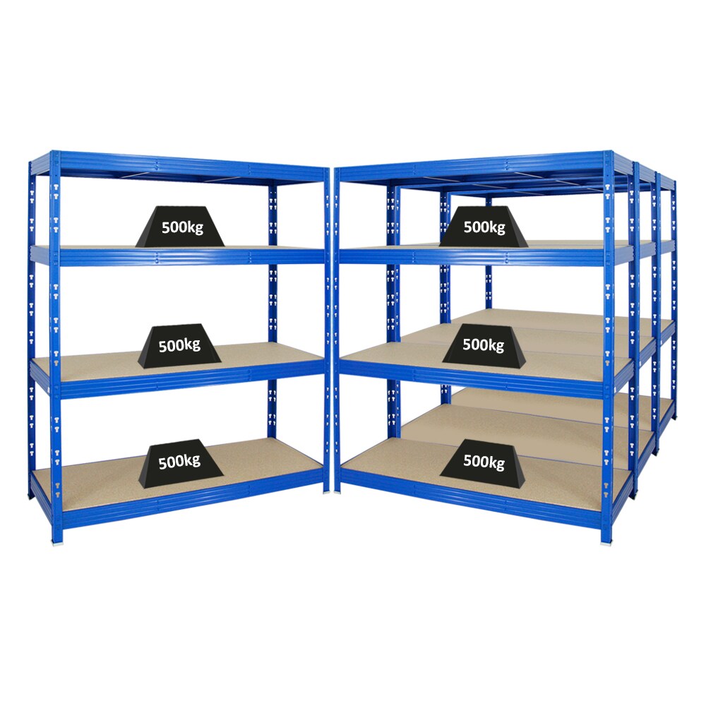 PROREGAL Mega Deal 4x Profi Schwerlastregal Rhino | HxBxT 180x160x60cm | 4 Spanplatten-Ebenen 8mm | Fachlast 500kg | Blau