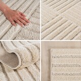 thumbnail of Carpetsale24 Teppich Läufer 80x250 cm Creme Hochflor Skandi Boho Karo Design Hoch-Tief Effekt Weicher Flauschig Pflegeleicht für Schlafzimmer, Flur