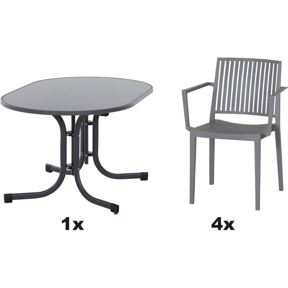 SIENA GARDEN Urban Lights Set 5teilig Lane Sessel gastrotauglich grau  mit Tisch Paco 140x90