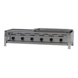 thumbnail of Gastrobräter, 6 Brenner je 4,5 kW, mit Grillrost und Stahlpfanne, B 1140 x T 530 x H 270 mm, inkl. Gewerbedruckregler u. Schlauchbruchsicherung
