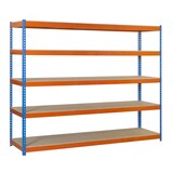 thumbnail of Simon Rack Estanteria Industrial, 2000x1500x450 mm, 600 kg de Punto Flexión, 5 Estantes Madera, Azul/Naranja/Madera - Simonforte