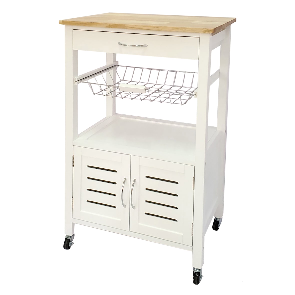 Casa Collection carrello cucina River in mdf e legno di pino, dimensioni 56x36x85, colore bianco e naturale
